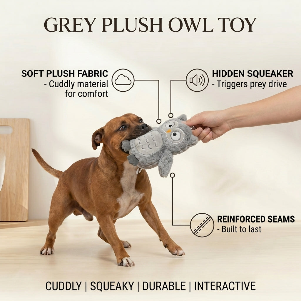 Grey Plush Owl Toy