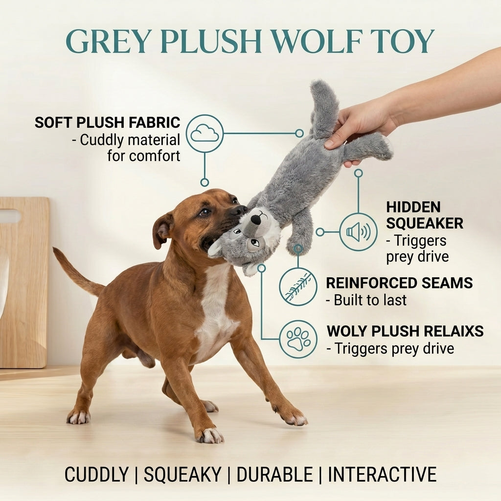 Grey Plush Wolf Toy