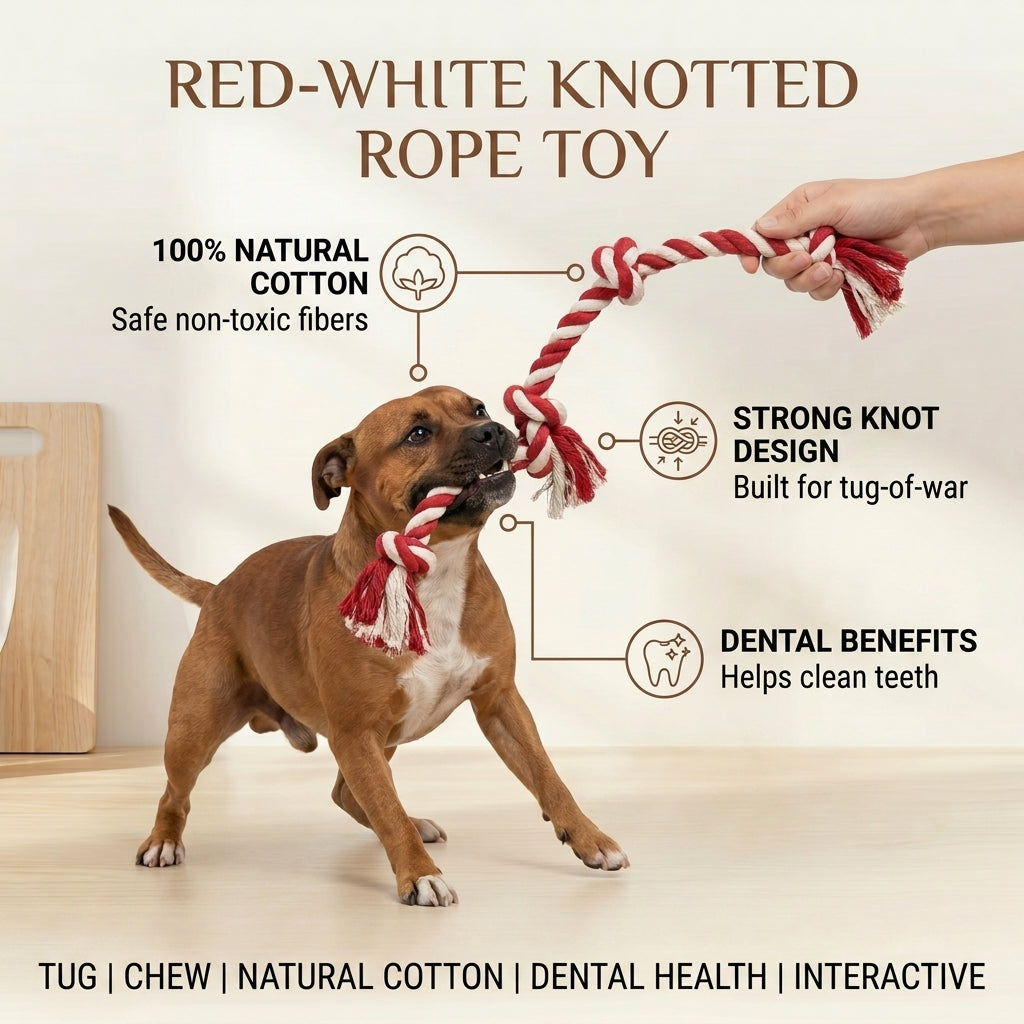 Red-White Knotted Rope Toy