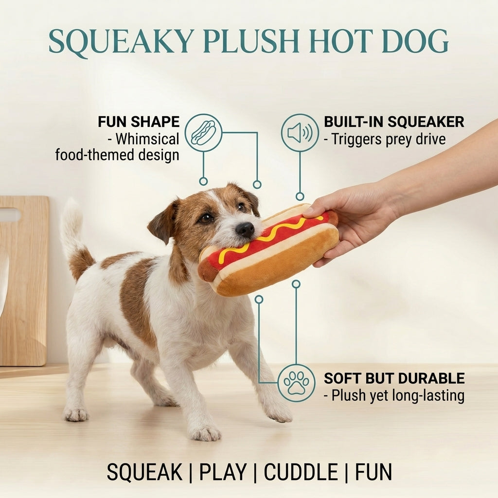 Squeaky Plush Hot Dog