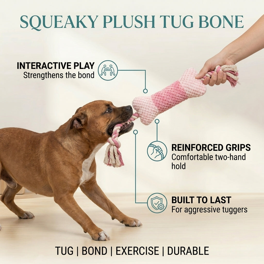 Squeaky Plush Tug Bone